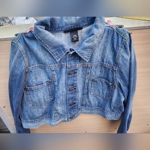 Womans cropped denim jacket size 18/20 stretchy preowned